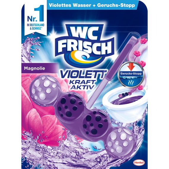 WC FRISCH Kraft Aktiv Violettspüler Magnolie, 10er Pack, WC Reiniger für eine sichtbare Reinigung mit violettem Wasser, Duftsteine für einen intensiven WC Duft