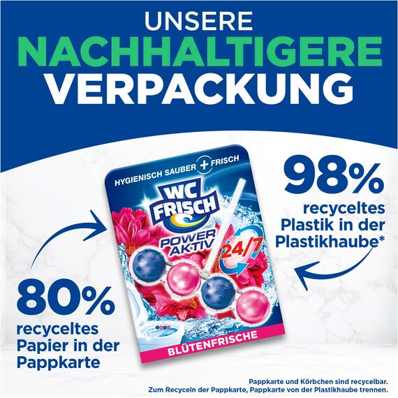 WC Frisch Kraft Aktiv Duftspüler Blüten-Frische (10er Pack), WC-Reiniger für Reinigung bei jeder Spülung, Duftsteine für langanhaltend frischen Duft, + 50 Prozent Anti-Kalk Effekt*