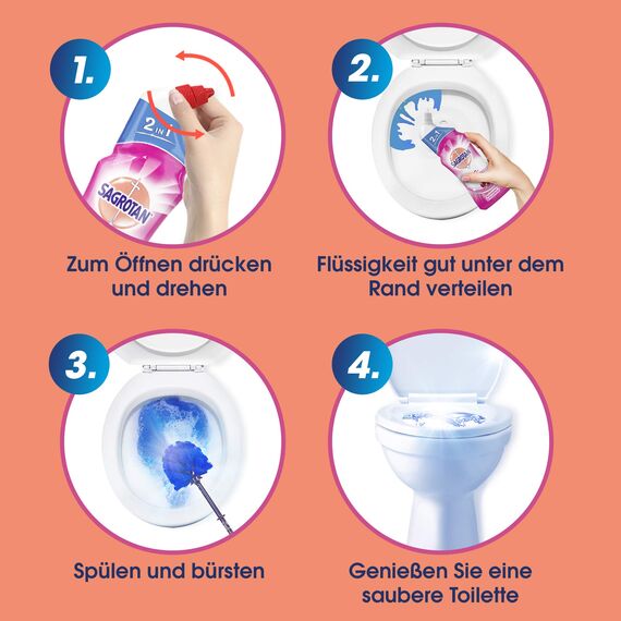 Sagrotan WC-Reiniger Blütenfrische – 2in1 Reinigungsmittel mit Antischmutzfilm für langanhaltende WC-Frische – 1 x 750 ml (Packung mit 3)