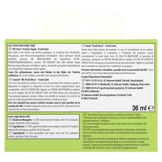 WC-Ente Frische Siegel Vorteilspack, Starter Set (inkl. 1 Nachfüller) und 2 Nachfüller, körbchenloser WC-Reiniger, Limone