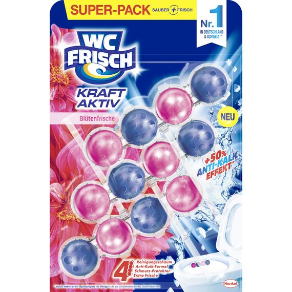 WC-Frisch WC FRISCH Kraft Aktiv Duftspüler Blüten-Frische (150 g), WC Reiniger für Reinigung bei jeder Spülung, Duftsteine für langanhaltend frischen Duft, + 50 % Anti-Kalk Effekt*