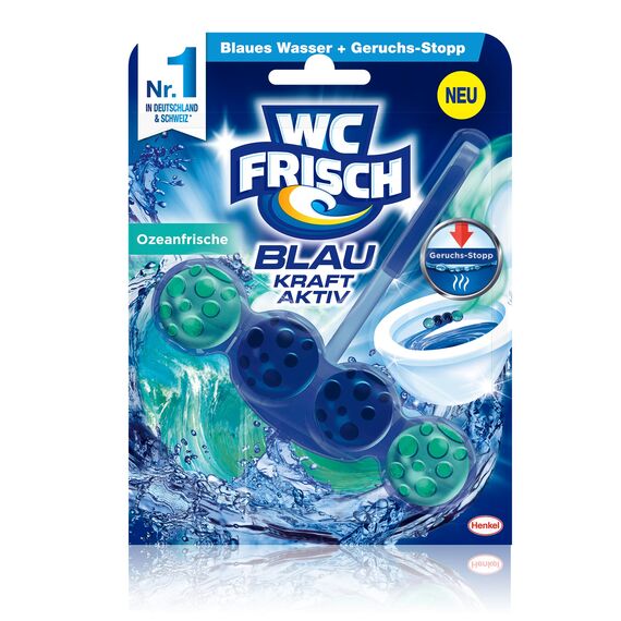 WC FRISCH Kraft Aktiv Blauspüler Ozeanfrische (10er Pack), WC Reiniger mit innovativer Geruchs-Stopp-Formel, Duftsteine für extra Frische und eine sichtbare Reinigung