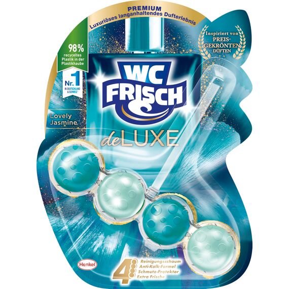 WC Frisch DeLuxe Lovely Jasmin (50 g), WC-Reiniger mit zartem Jasminduft, Duftsteine mit Parfümperlen für einen Parfüm-Boost bei jeder Spülung