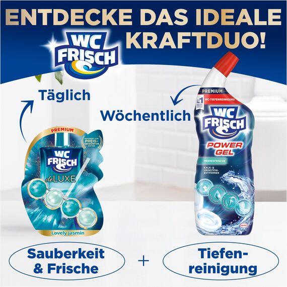 WC Frisch DeLuxe Lovely Jasmin (50 g), WC-Reiniger mit zartem Jasminduft, Duftsteine mit Parfümperlen für einen Parfüm-Boost bei jeder Spülung