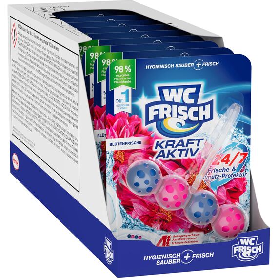 WC Frisch Kraft Aktiv Duftspüler Blüten-Frische (10er Pack), WC-Reiniger für Reinigung bei jeder Spülung, Duftsteine für langanhaltend frischen Duft, + 50 Prozent Anti-Kalk Effekt*