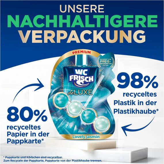 WC Frisch DeLuxe Lovely Jasmin (50 g), WC-Reiniger mit zartem Jasminduft, Duftsteine mit Parfümperlen für einen Parfüm-Boost bei jeder Spülung