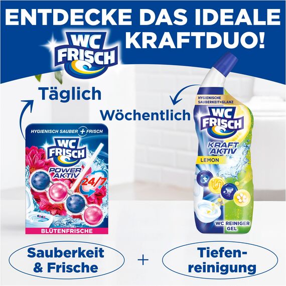 WC Frisch Kraft Aktiv Duftspüler Blüten-Frische (10er Pack), WC-Reiniger für Reinigung bei jeder Spülung, Duftsteine für langanhaltend frischen Duft, + 50 Prozent Anti-Kalk Effekt*
