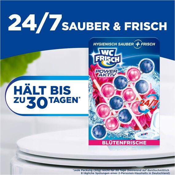 WC-Frisch WC FRISCH Kraft Aktiv Duftspüler Blüten-Frische (150 g), WC Reiniger für Reinigung bei jeder Spülung, Duftsteine für langanhaltend frischen Duft, + 50 % Anti-Kalk Effekt*