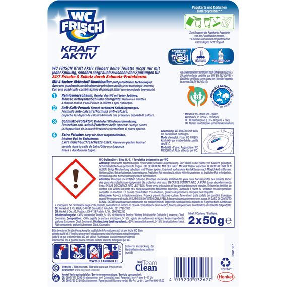 WC-Frisch Kraft Aktiv Duftspüler Frische Brise (2*50 g), WC Reiniger für Reinigung bei jeder Spülung, Duftsteine für langanhaltend frischen Duft, + 50 % Anti-Kalk Effekt*