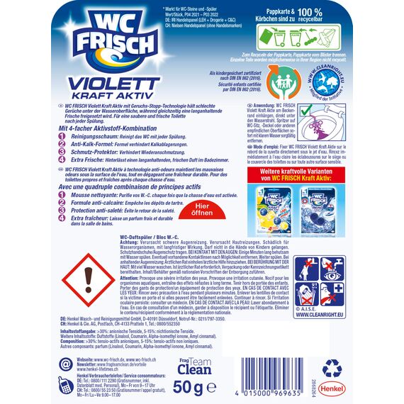 WC FRISCH Kraft Aktiv Violettspüler Magnolie, 10er Pack, WC Reiniger für eine sichtbare Reinigung mit violettem Wasser, Duftsteine für einen intensiven WC Duft
