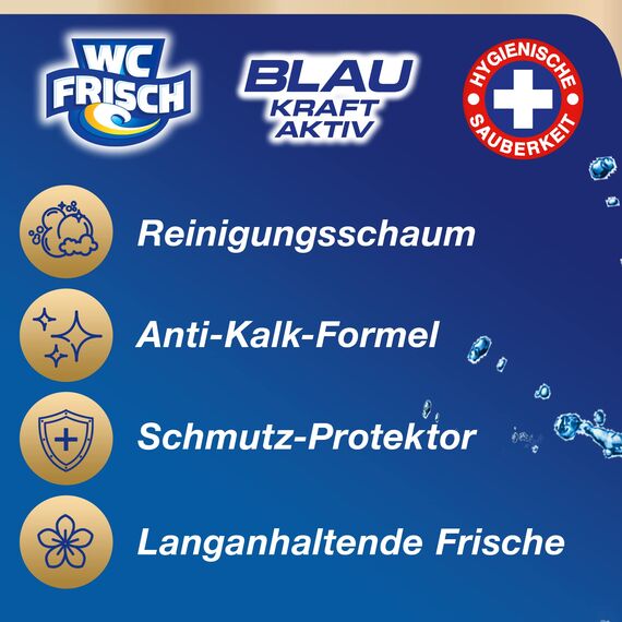 WC FRISCH Kraft Aktiv Blauspüler Chlor (150 g), WC Reiniger mit innovativer Geruchs-Stopp-Formel, Duftsteine für extra Frische und eine sichtbare Reinigung