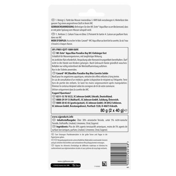 WC-Ente Aqua Blue Einhänger Doppelpack Paradise Bay, Blauspüler, 2x36g