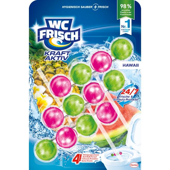 WC FRISCH Kraft Aktiv Duftspüler Hawaii (150 g), WC Reiniger für Reinigung bei jeder Spülung, Duftsteine für langanhaltend frischen Duft, + 50 Prozent Anti-Kalk Effekt*
