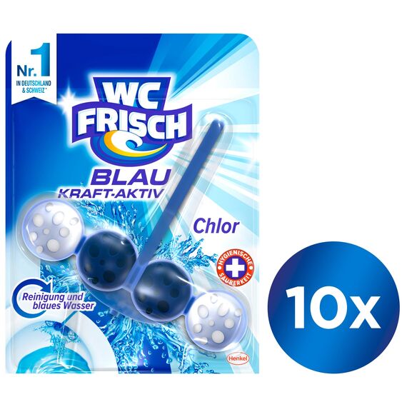 WC FRISCH Blau Kraft-Aktiv Chlor, WC-Reiniger und Farbspüler, 10er Pack (10 x 1 Stück)
