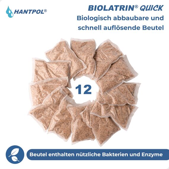 BIOLATRIN QUICK Bioaktiven Klärgrube Behandlung - Klärgrubenbehandlung - Klärgruben zersetzer - Einfache Anwendung - Für Haushalte, Kläranlagen - Schnelle Wirkung - 24 Beutel für 2 Jahre - Set 2 Stück
