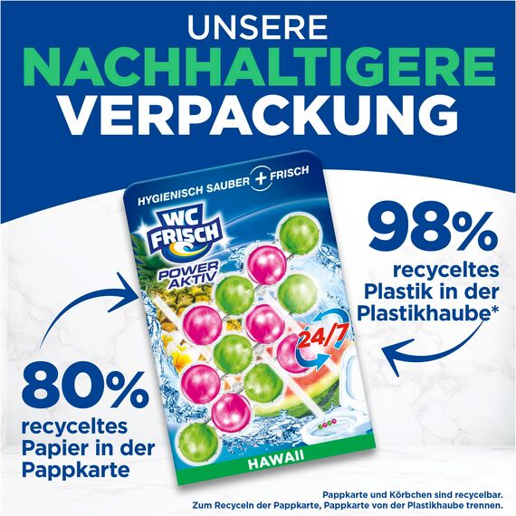 WC FRISCH Kraft Aktiv Duftspüler Hawaii (150 g), WC Reiniger für Reinigung bei jeder Spülung, Duftsteine für langanhaltend frischen Duft, + 50 Prozent Anti-Kalk Effekt*