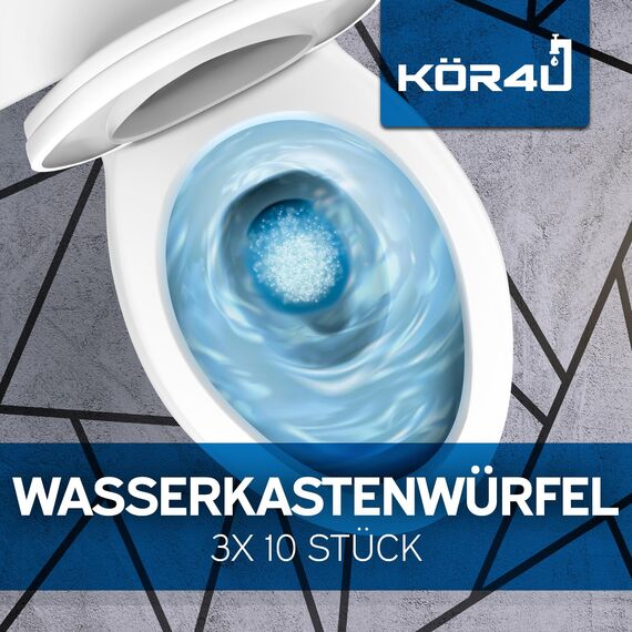 kör4u Wasserkastenwürfel – 30 blaue WC-Tabs, frisch, selbstaktive Reinigung gegen Kalk & Ablagerungen, umweltfreundlich & biologisch abbaubar
