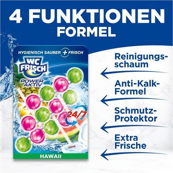 WC FRISCH Kraft Aktiv Duftspüler Hawaii (150 g), WC Reiniger für Reinigung bei jeder Spülung, Duftsteine für langanhaltend frischen Duft, + 50 Prozent Anti-Kalk Effekt*