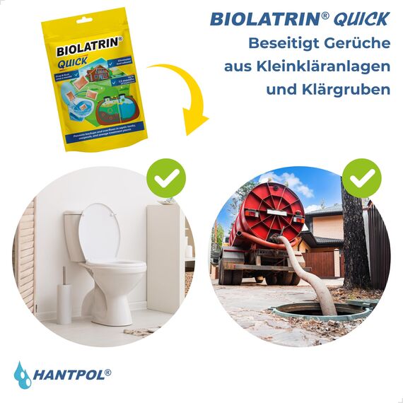 BIOLATRIN QUICK Bioaktiven Klärgrube Behandlung - Klärgrubenbehandlung - Klärgruben zersetzer - Einfache Anwendung - Für Haushalte, Kläranlagen - Schnelle Wirkung - 24 Beutel für 2 Jahre - Set 2 Stück