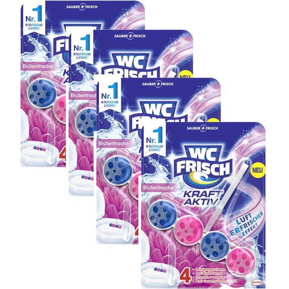 WC FRISCH Kraft Aktiv Duftspüler Blütenfrische, mit Lufterfrischer Effekt, 4 (4x1) Stück