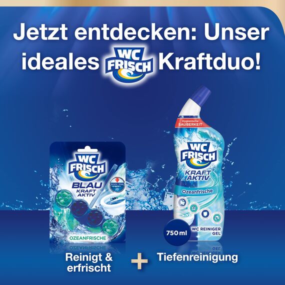 WC FRISCH Kraft Aktiv Blauspüler Ozeanfrische (150 g), WC Reiniger mit innovativer Geruchs-Stopp-Formel, Duftsteine für extra Frische und eine sichtbare Reinigung