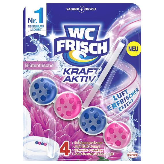 WC FRISCH Kraft Aktiv Duftspüler Blütenfrische, mit Lufterfrischer Effekt, 4 (4x1) Stück