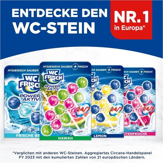 WC FRISCH Kraft Aktiv Duftspüler Hawaii (150 g), WC Reiniger für Reinigung bei jeder Spülung, Duftsteine für langanhaltend frischen Duft, + 50 Prozent Anti-Kalk Effekt*