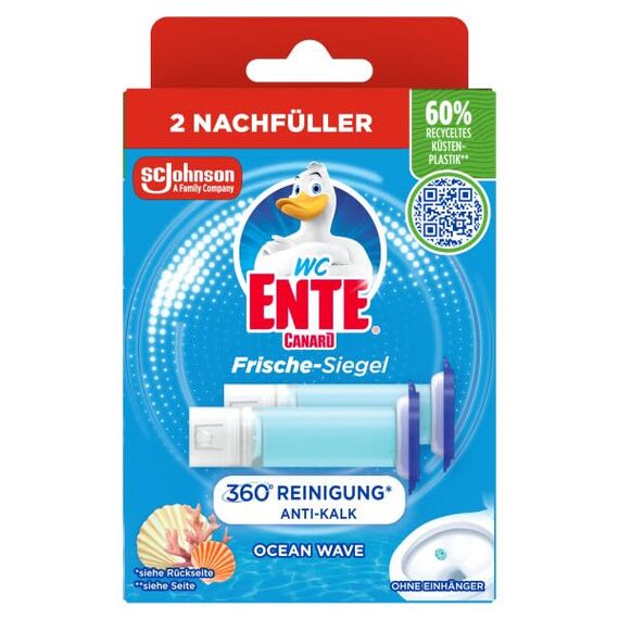 WC-Ente Frische-Siegel Nachfüller, körbchenloser WC-Reiniger, WC Duft, Ocean Wave, 2 Nachfüller (2 Stück)