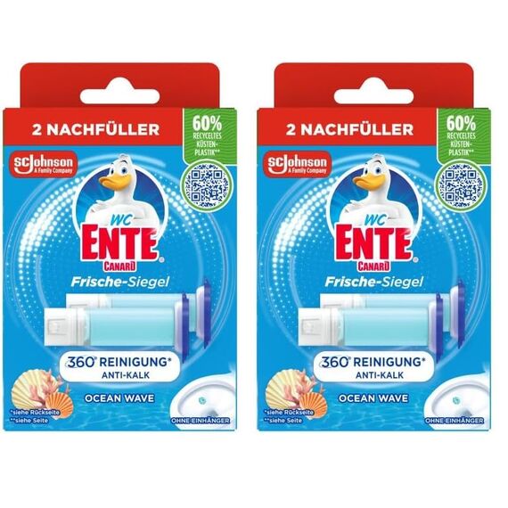 WC-Ente Frische-Siegel Nachfüller, körbchenloser WC-Reiniger, WC Duft, Ocean Wave, 2 Nachfüller (2 Stück) (Packung mit 2)