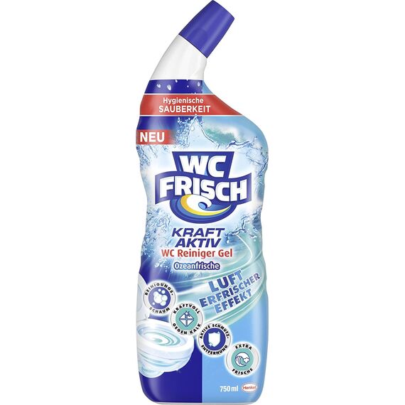 WC FRISCH WC Reiniger Gel Ozeanfrische (750 ml), WC Reiniger mit Lufterfrischer-Effekt, Toilettenreiniger sorgt für hygienische Frische, mit 4-fach Aktivstoff-Kombination