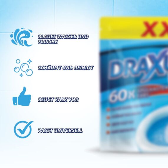 DRAXUS 60x Spülkasten Tabs I Wasserkastenwürfel für den Spülkasten im XXL Pack I Färbt das Wasser blau I Sorgt für extra Frische und hält die Toilette sauber (2x Spar-Set)