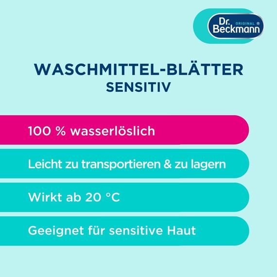 Dr. Beckmann Waschmittel-Blätter Sensitiv BAUMWOLLBLÜTE; 25 Blätter