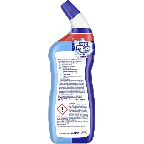 WC FRISCH WC Reiniger Gel Ozeanfrische (750 ml), WC Reiniger mit Lufterfrischer-Effekt, Toilettenreiniger sorgt für hygienische Frische, mit 4-fach Aktivstoff-Kombination