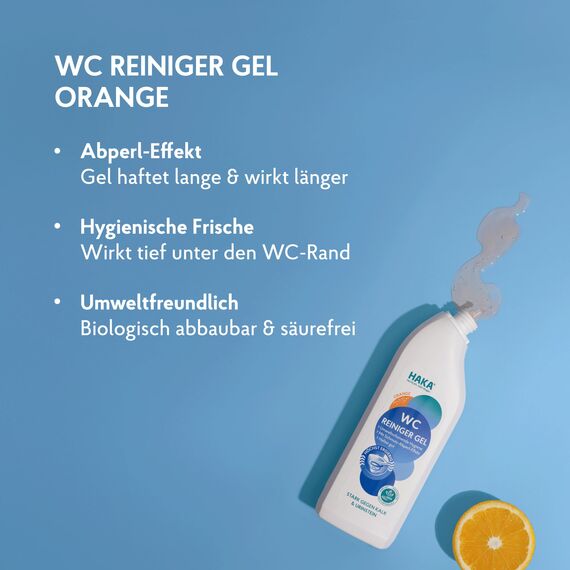 HAKA WC Reiniger Gel Orange, 3x 740 ml, extra stark gegen Kalk, Urin- & Wasserstein, langanhaltende Frische, Toilettenreiniger mit umweltfreundlicher Milchsäure