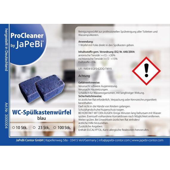 100 WC - Wasserkastenwürfel Spülkasten-Würfel Reinigungs-Tabs blue 50g