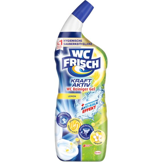 WC-Frisch WC Reiniger Gel Lemon (750 ml), WC Reiniger mit Lufterfrischer-Effekt, Toilettenreiniger sorgt für hygienische Frische, mit 4-fach Aktivstoff-Kombination