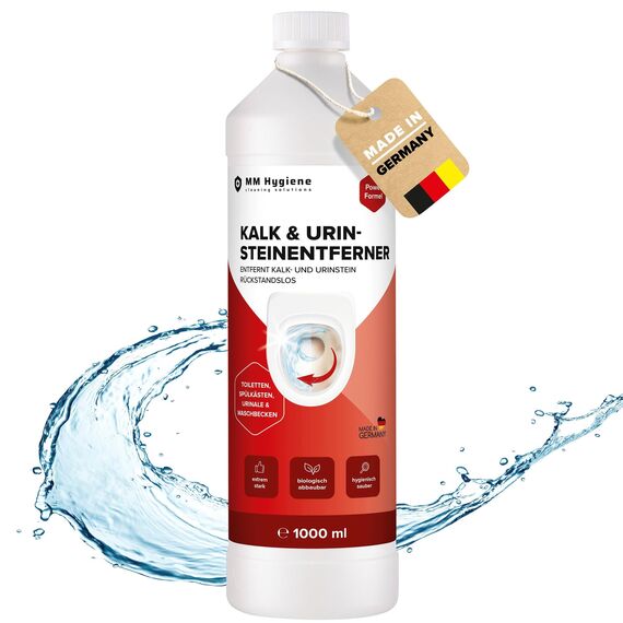 MM HYGIENE® Urinsteinentferner EXTRA STARK 1000ml - stärkster WC und Kalkreiniger extra stark - entfernt hartnäckigste Ablagerungen aus Kalkstein, Urinstein und Braunstein - Made in Germany
