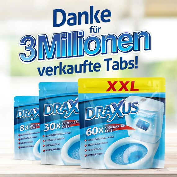 DRAXUS 60x Spülkasten Tabs I Wasserkastenwürfel für den Spülkasten im XXL Pack I Färbt das Wasser blau I Sorgt für extra Frische und hält die Toilette sauber (2x Spar-Set)