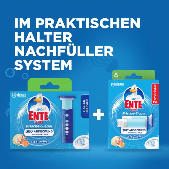 WC-Ente Frische-Siegel Nachfüller, körbchenloser WC-Reiniger, WC Duft, Ocean Wave, 2 Nachfüller (2 Stück)