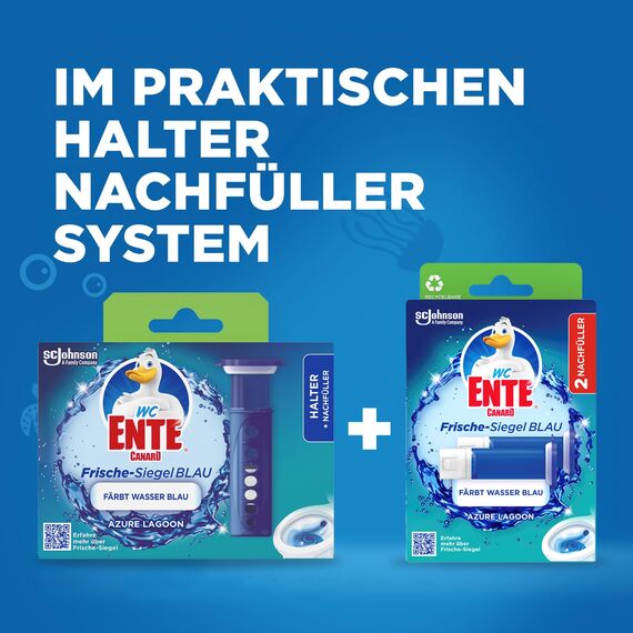 WC-Ente Frische Siegel Vorteilspack,Starter Set (inkl. Nachfüller) + Nachfüller (2 St.),körbchenloser WC-Reiniger, Azure Lagoon