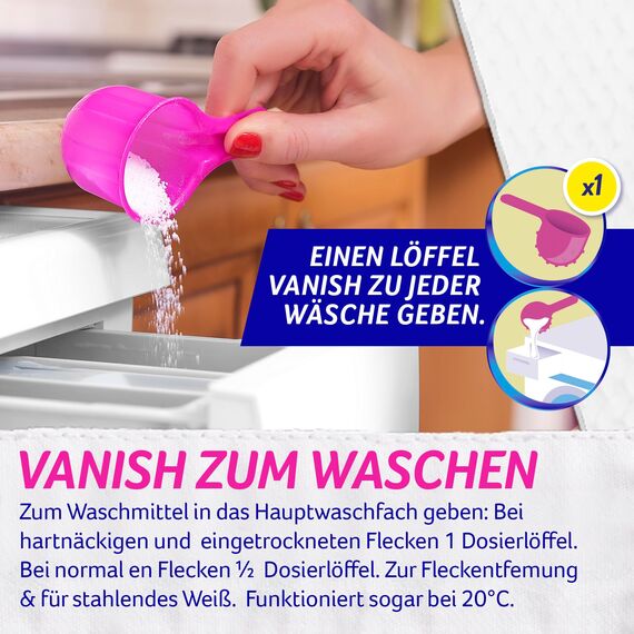 Vanish Oxi Action Powerweiss Pulver – 1 x 1,125 kg – Fleckenentferner und Wäsche-Booster Pulver ohne Chlor – Für weiße Wäsche