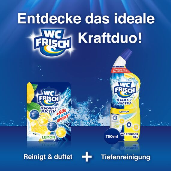 WC-Frisch WC Reiniger Gel Lemon (750 ml), WC Reiniger mit Lufterfrischer-Effekt, Toilettenreiniger sorgt für hygienische Frische, mit 4-fach Aktivstoff-Kombination