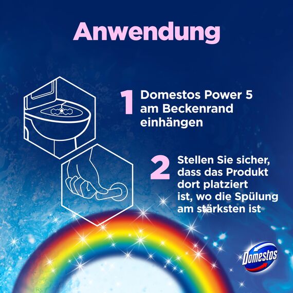 Domestos Power 5 Toilettenstein Magic Unicorn WC-Reiniger mit bezauberndem Duft 9x 50 g