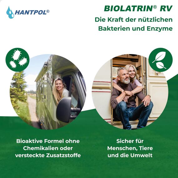 BIOLATRIN - Mikrobiologisch Flüssigkeit - Geruchsneutralisierer für Wohnmobil Wassertanks - 2L - für Schwarze und Graue Tanks - Beseitigt unangenehme Gerüche, Waschbecken und Abflüssen in Wohnmobilen
