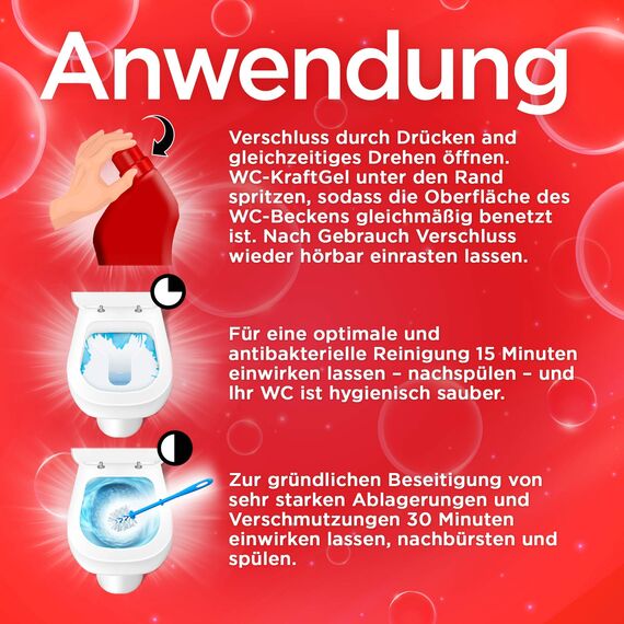 Bref Power WC-KraftGel 15x Effekt gegen Kalk und Urinstein, WC Reiniger für kraftvolle Reinigung, 750 ml