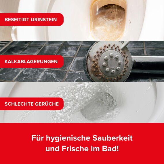 MM HYGIENE® Urinsteinentferner EXTRA STARK 1000ml - stärkster WC und Kalkreiniger extra stark - entfernt hartnäckigste Ablagerungen aus Kalkstein, Urinstein und Braunstein - Made in Germany