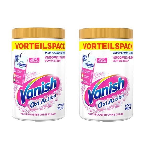 Vanish Oxi Action Powerweiss Pulver – 2 x 1,65 kg – Fleckenentferner und Wäsche-Booster Pulver ohne Chlor – Für weiße Wäsche