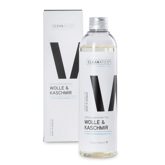 CLEANATICS Wolle & Kaschmir Intensivpflege mit Lanolin - Feinwaschmittel mit rückfettender Wirkung - Waschmittel Konzentrat für Cashmere, Wollwalk, Schurwolle & Merino Pullover, Schal, Socken (250 g)