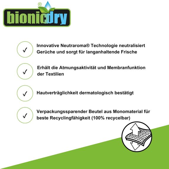 bionicdry Sport-Waschmittel 2er Pack hygienische schonende Reinigung für Outdoor-, Sport- und Funktionskleidung mit Neutraroma® Technologie, für Textilien aus Membran-Gewebe, Fleece und Lycras