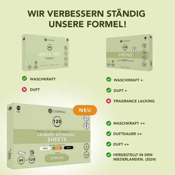Cosmeau Waschmittel Blätter Lavendel – bis zu 120 Waschgänge (120 Blätter) – Nachhaltiges Waschmittel für Weiß, Farbe und Schwarz – Abbaubar & Perfektes Reisewaschmittel